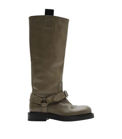 Burberry Leather Saddle Knee-high Boots In Green