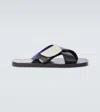 Burberry Stripe Shield Ekd Leather Sandals In Black