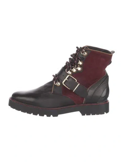 Pre-owned Burberry Leather Scalloped Accent Combat Boots In Multi