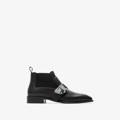 Burberry Shield Leather Chelsea Boots In Black