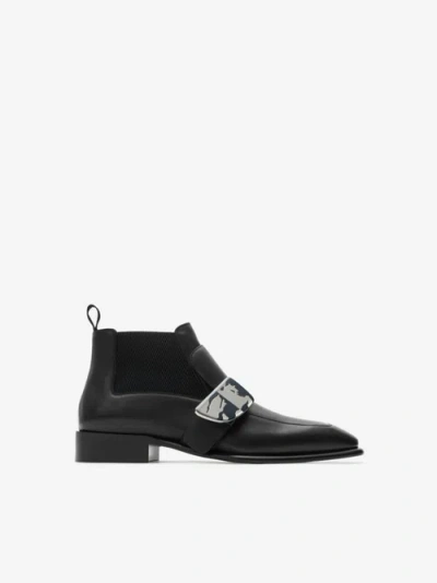 Burberry Leather Shield Chelsea Boots In Black