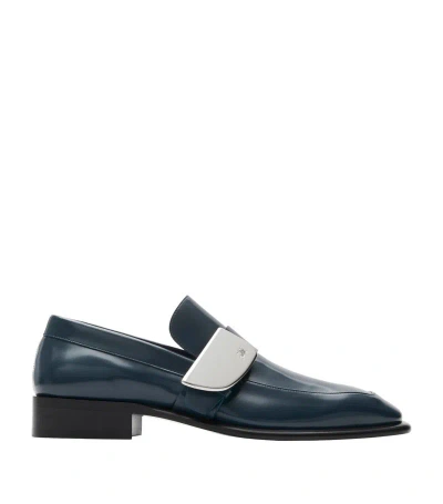 Burberry Leather Shield Loafers In Blue