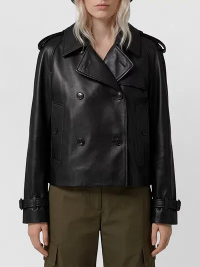 Burberry Leather Short Double-breasted Belted Trench Coat