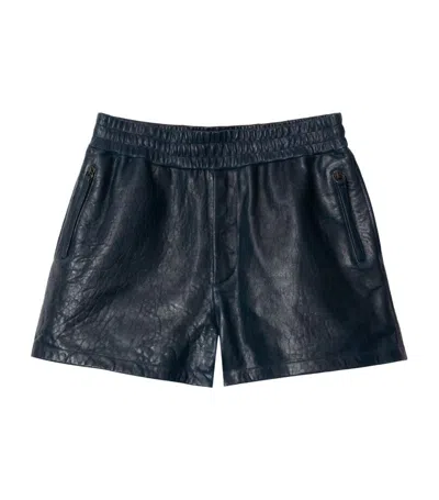 Burberry Leather Shorts In Blue