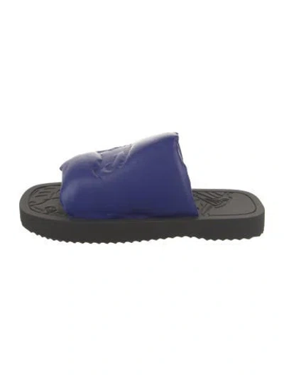 Pre-owned Burberry Leather Slides W/ Tags In Blue