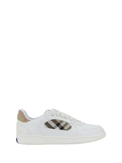 Burberry Terrace Sneakers In Leather And Beige Check Men In White