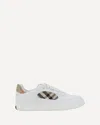 Burberry Men Low-top Leather Sneakers With Check Inserts In White