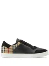 Burberry Men Black Leather And Fabric Sneakers In Multi