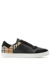 Burberry Men Black Leather And Fabric Sneakers In Multi