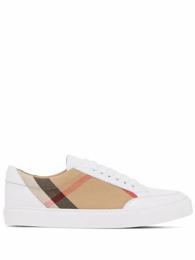 Burberry Leather Sneaker With House Check Motif In White