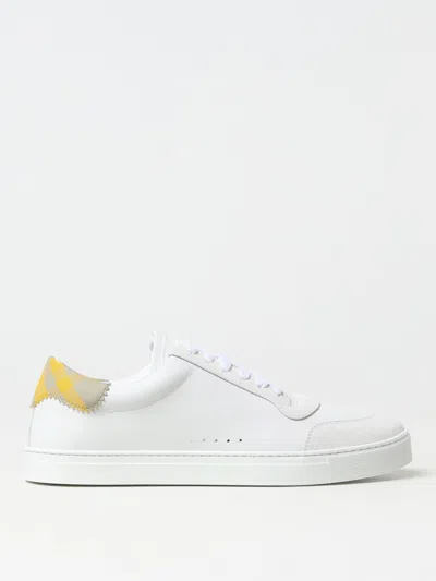 Burberry Leather Trainers With Check Detail In White
