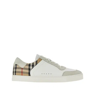 Burberry Leather Sneakers With Check Motif In White