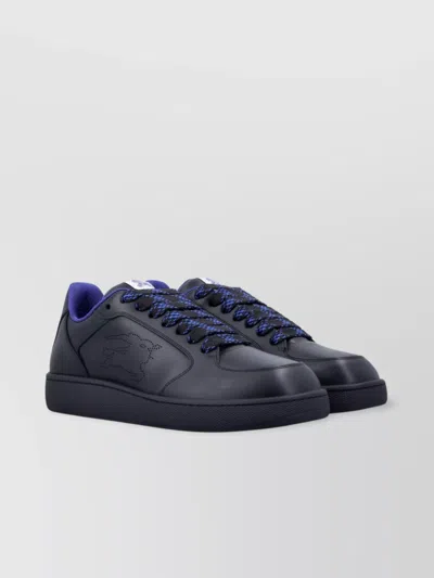 Burberry Leather Sneakers With Oversized Check Laces In Schwarz