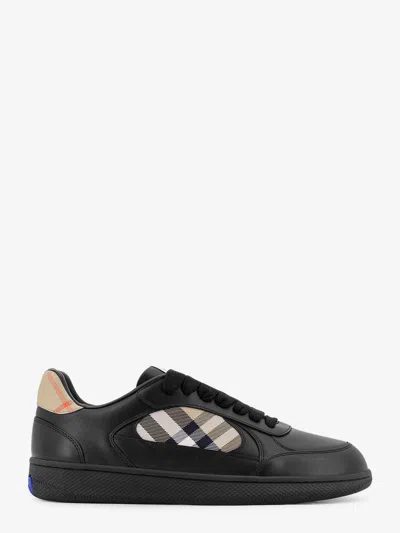 Burberry Leather Trainers With Traditional Check Inserts In Black