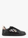 Burberry Leather Sneakers With Traditional Check Inserts In Black