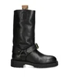 Burberry Leather Soft Saddle Boots In Black