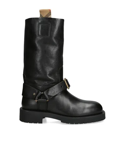 Burberry Leather Soft Saddle Boots In Black