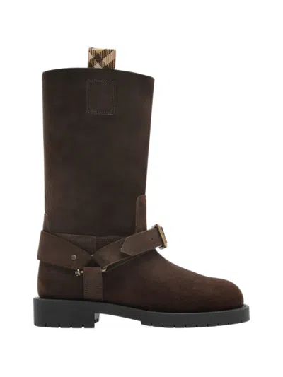 Burberry Leather Soft Saddle Low Boots In Burgundy
