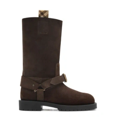 Burberry Leather Soft Saddle Low Boots In Burgundy