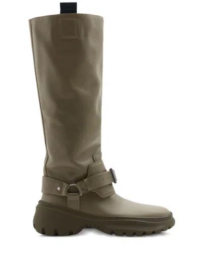 Burberry Leather Stomp Knee-high Boots In Green