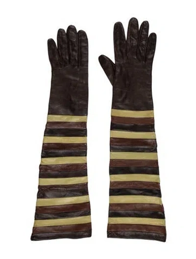 Pre-owned Burberry Leather Striped Gloves In Brown