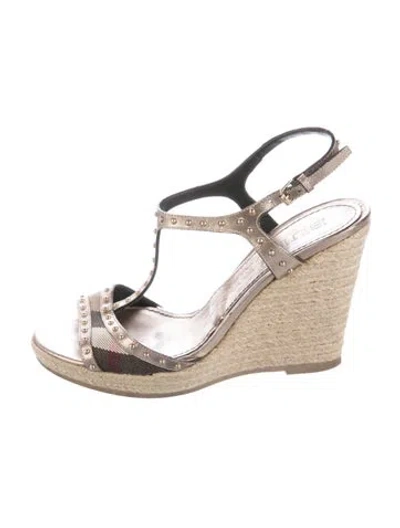 Pre-owned Burberry Leather Studded Accents Espadrilles In Gold