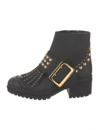 Pre-owned Burberry Leather Studded Accents Moto Boots In Black