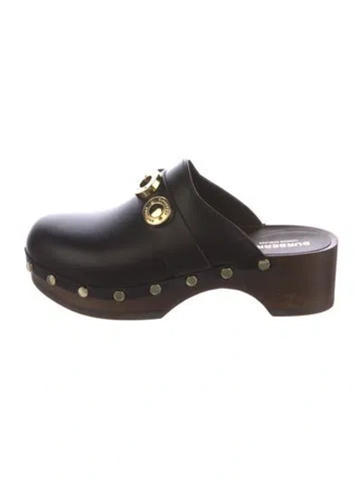 Pre-owned Burberry Leather Studded Accents Mules In Burgundy