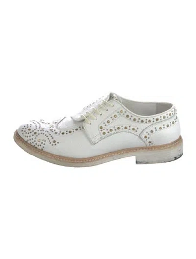 Pre-owned Burberry Leather Studded Accents Oxfords In White