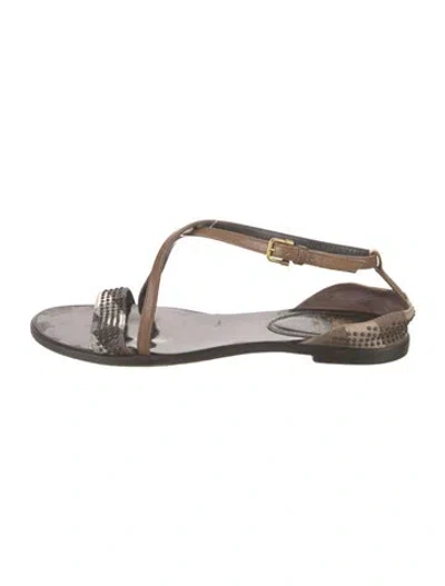 Pre-owned Burberry Leather Studded Accents T-strap Sandals In Brown
