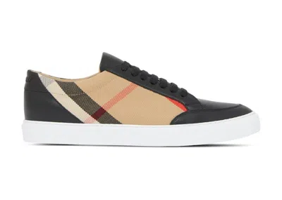 Pre-owned Burberry Leather Suede And House Check Sneakers White (women's) In Black/archive Beige