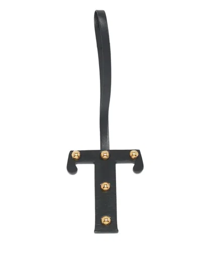 Pre-owned Burberry Leather T-charm Keyring In Black