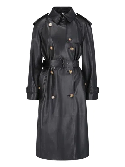 Burberry Leather Trench Coat In Black