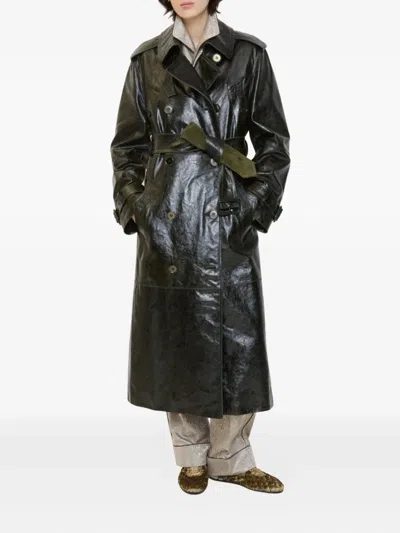 Burberry Leather Trench Coat In Green