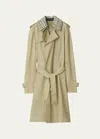 BURBERRY LEATHER TRENCH COAT WITH CHECK COLLAR