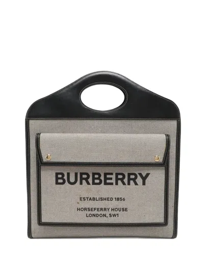 Pre-owned Burberry Leather-trim Canvas Tote Bag In Black