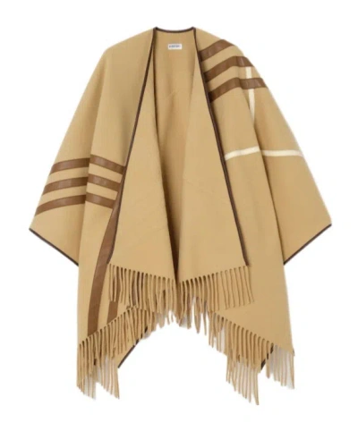 Burberry Leather Trim Cashmere Cape In Brown