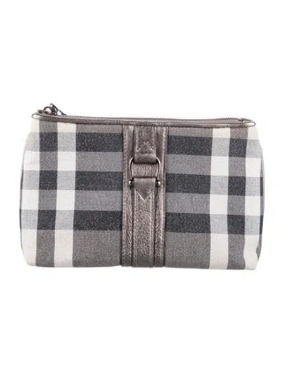 Pre-owned Burberry Leather Trim Cosmetic Bag In Gray