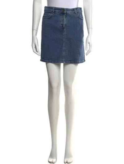 Pre-owned Burberry Leather Trim Embellishment Mini Skirt In Blue