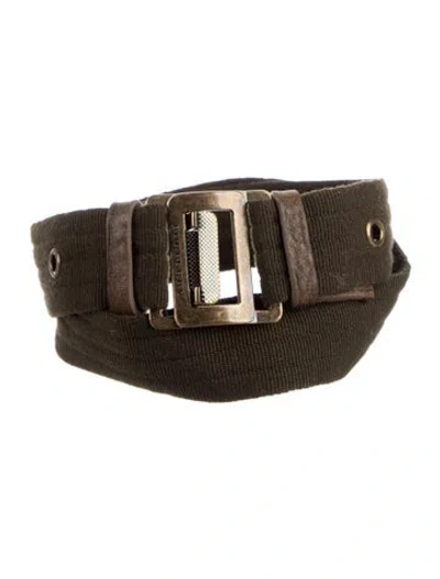 Pre-owned Burberry Leather Trim Embellishment Waist Belt In Green