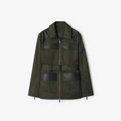 Burberry Leather Trim Nylon Blend Field Jacket In Green
