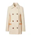 Burberry Leather Trim Peacoat In Neutral