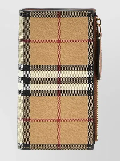 BURBERRY LEATHER-TRIMMED CHECKERED PATTERN WALLET