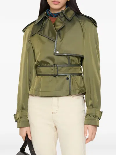 Burberry Leather-trimmed Press-stud Jacket In Green