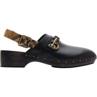 BURBERRY BURBERRY LEATHER TRUNK STRAP CLOGS