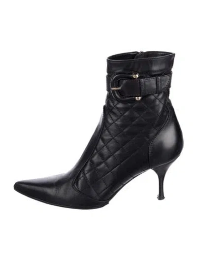 Pre-owned Burberry Leather Tweed Pattern Boots In Black