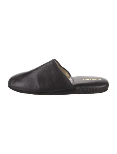 Pre-owned Burberry Leather Tweed Pattern Slippers In Black