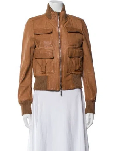 Pre-owned Burberry Leather Utility Jacket In Brown