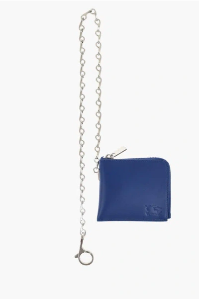 Burberry Leather Wallet With Silver-tone Chain In Blue