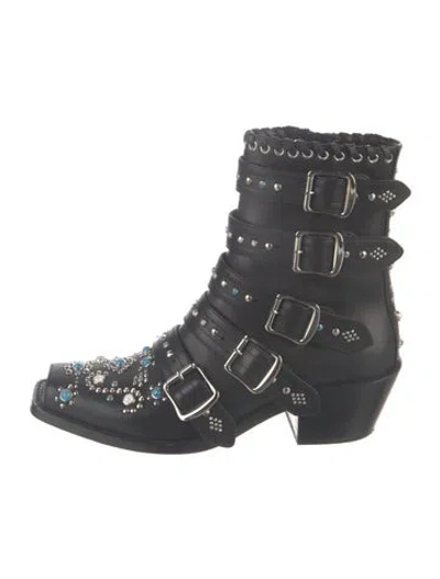 Pre-owned Burberry Leather Whipstitch Trim Combat Boots In Black